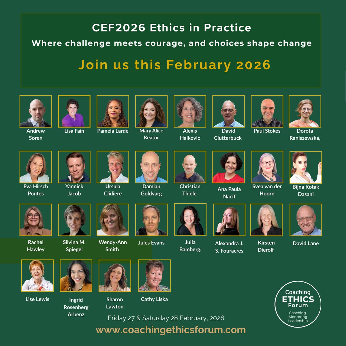 🌎Ethics shows up in the moments that matter most.

Join the virtual Coaching Ethics Forum 2026
📅 Feb 27–28, 2026

Theme: Ethics in Practice — Where challenge meets courage, and choices shape change.
IMA members discount with code: CEF2026IMA
coachingethicsforum.com/cef2026/