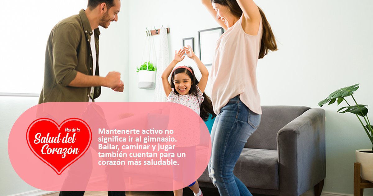 Mantenerte activo no significa ir al gimnasio. Bailar, caminar y jugar también cuentan para un corazón más saludable. heart.org/lifes-essentia… #HeartHealthMonth