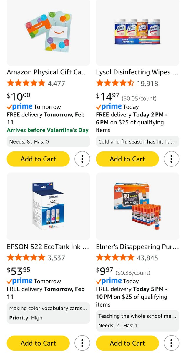 Glue sticks are a must in any classroom.  When you are down to only a few left lots of sharing takes place and the work takes longer to do.  Teaching 300 kids means this is one item I go through a lot of.  We are in need of some new ones.  #clearthelist #bettertogether