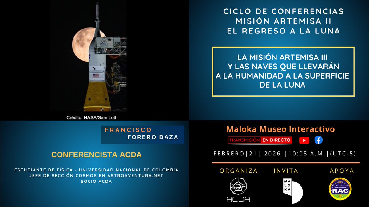 Presencial
Maloka Museo Interactivo
Laboratorio Entorno Sostenible
Entrada libre - Previa inscripción
forms.gle/uAziGmLvZw6ARN…

Transmitido en directo
PLATAFORMAS VIRTUALES ACDA

YouTube
youtube.com/@AcdaInfo/stre…

Facebook live
facebook.com/ACDA-103185229…

facebook.com/share/p/17iT1y…