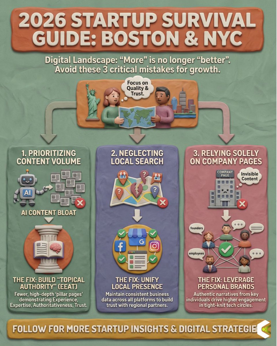 Cognixlab's tweet photo. Boston & NYC founders: In 2026, more content won’t save you.
Win with depth, real expertise, tight local signals, and strong founder voices.
Authority > volume.
Alignment > noise.
People > logos.
#StartupGrowth #BostonTech #NYCTech #SEO https://t.co/pCf1VAWrII
