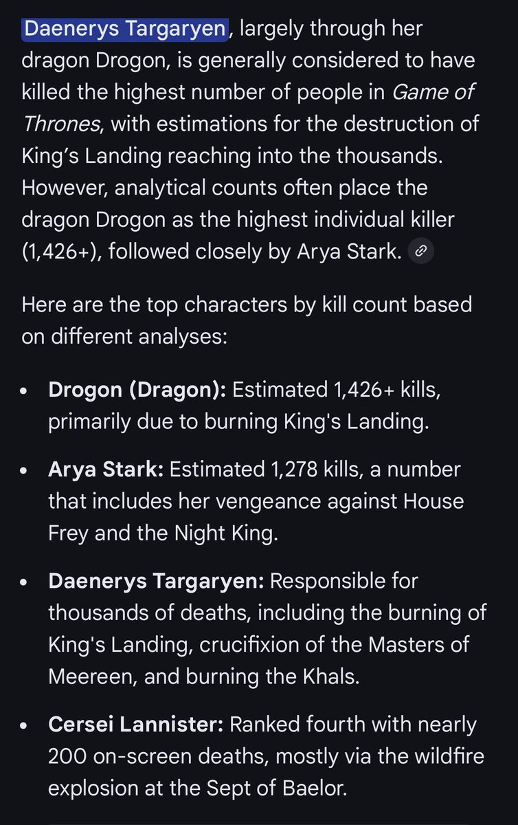 I asks Google who had the most kills in #GOT and how the fuck does Arya Stark have nearly 1300 kills?!?!? 😳

I figured she had  100+, but 1300?! Jesus what did they leave out of the show?