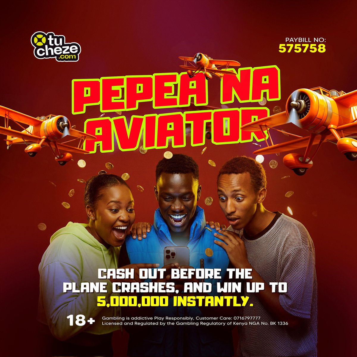 tucheze_com's tweet image. Pilot, ndege iko ready for takeoff! ✈️

Masaa ni ya kutengeneza ganji visimple na Tucheze.com Aviator, cheza na as low as 10 bob, ushinde hadi 5,000,000!

Deposits ni instant na withdrawals ni sare, only at .

#Tucheze #HomeOfWinners #Aviator
