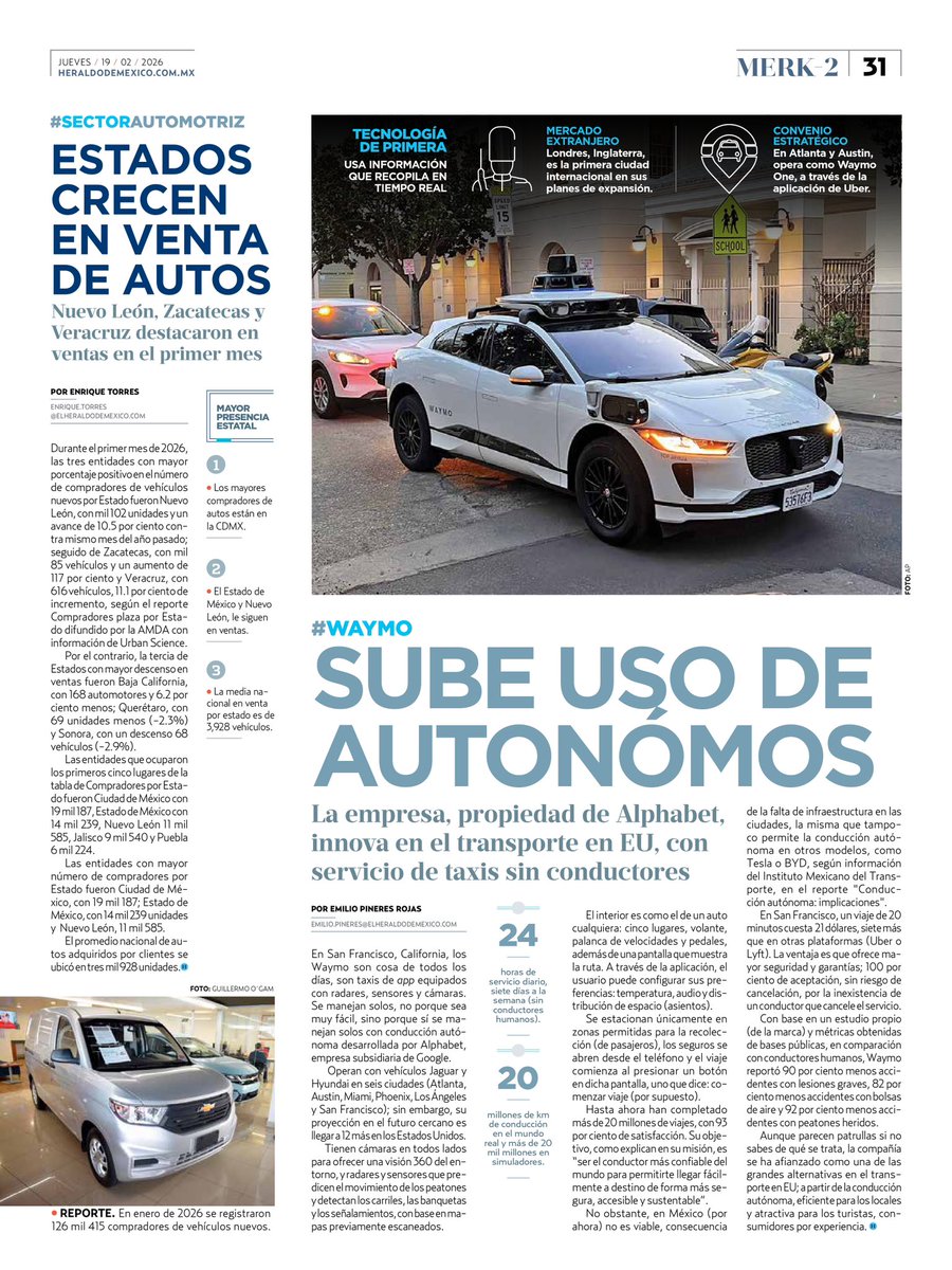 En San Francisco, los Waymo son cosa 
de todos los días, taxis de aplicación equipados con radares, sensores y cámaras. Se manejan solos, no porque sea muy fácil, sino porque sí se manejan solos, con conducción autónoma desarrollada por Alphabet (empresa de Google).

#Waymo #App