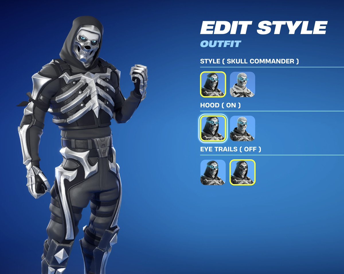 BattiMira's tweet photo. @FortniteStatus Will skull raider be able to off eye trails when he comes out like skull commander? https://t.co/0gxEl200Ev