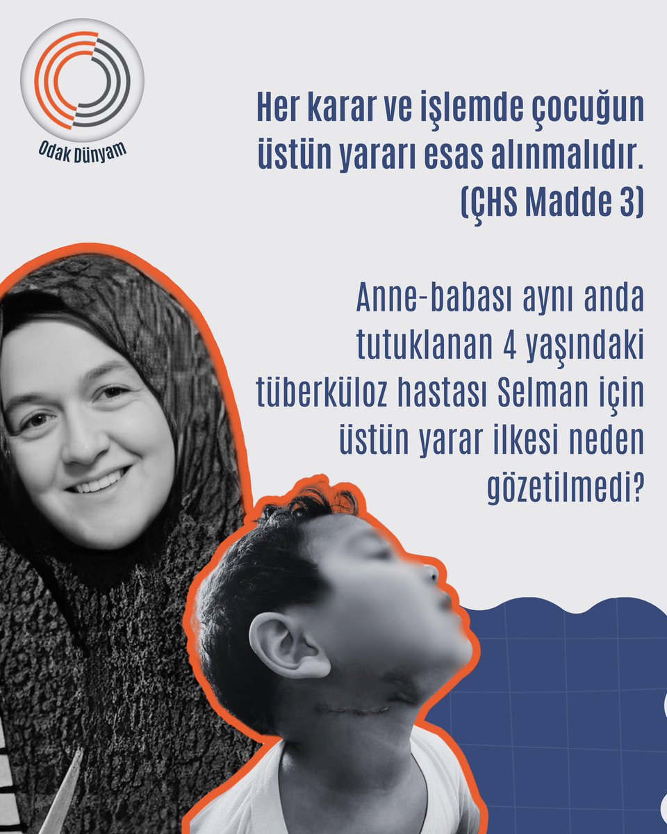 4 yaşındaki tüberküloz hastası Selman 5 aydır annesiz. Edirne Cezaevi’nde tutulan anne Melek Tekin’in ise kesinleşmiş bir cezası dahi yok.
<a href="/cihangirislam/">cihangir islam</a> 
<a href="/gergerliogluof/">Ömer Faruk Gergerlioğlu</a> 
#KHKlılaraAdaletNeZaman