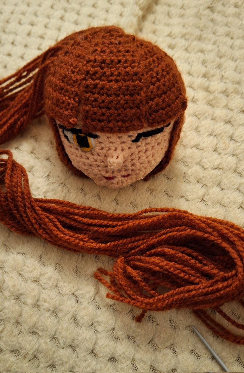 Miya's plushie update giving her hair will take a lot of time but after that I can finaly make her clothes