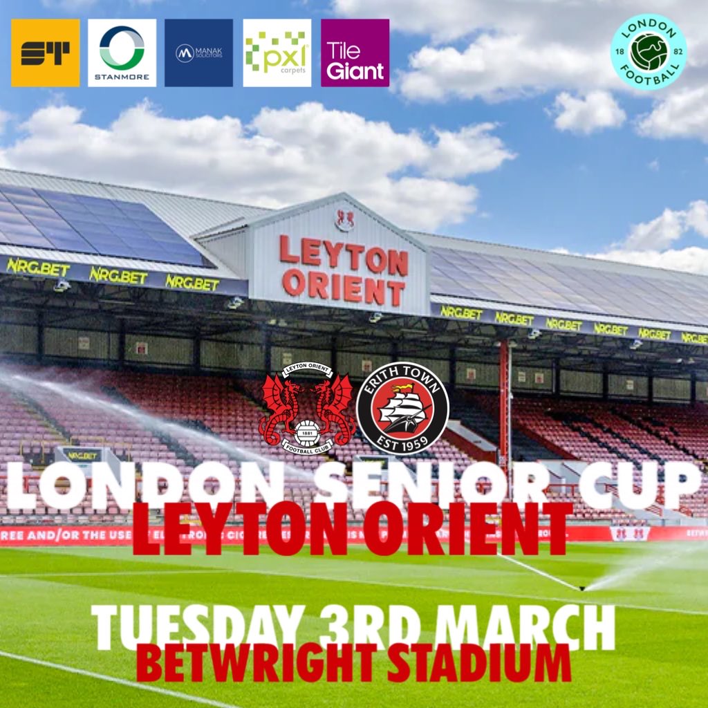🏆 | COMING UP

#TheDockers will be taking on <a href="/leytonorientfc/">Leyton Orient FC</a> in the next round of the <a href="/LondonFA/">London Football</a> #SeniorCup on the 3rd March at the BetWright Stadium.

Keep checking our website and social media for details and let’s get #TheDockersFaithful to the BetWright!

#UpTheDockers