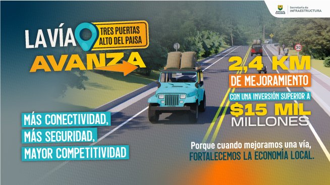 LA VÍA AVANZA
Tres Puertas, Alto del Paisa.
2,4 km de mejoramiento con una inversión superios a $ 15 mil millones.  Más Conectividad, Más Seguridad, Mayor Competitividad.
Secretaría de Infraestructura - Gobernación de Caldas.
.
.
.
#vias #Caldas #TresPuertas #altodelpaisa