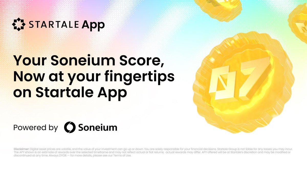 💿 Startale App quests are now live in Soneium Score Season 07.

We built Startale App as the SuperApp for @Soneium and more. One unified experience for your assets, rewards and onchain journey.

Exclusive access is only available to Soneium Score participants.

Score Portal: