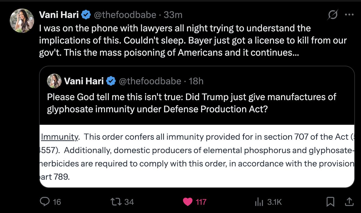 _newearth144's tweet image. well idk now I trust Vani

maybe this is sneakily giving immunity from liability for adverse health effects to pesticide manufacturers

x.com/thefoodbabe/st…