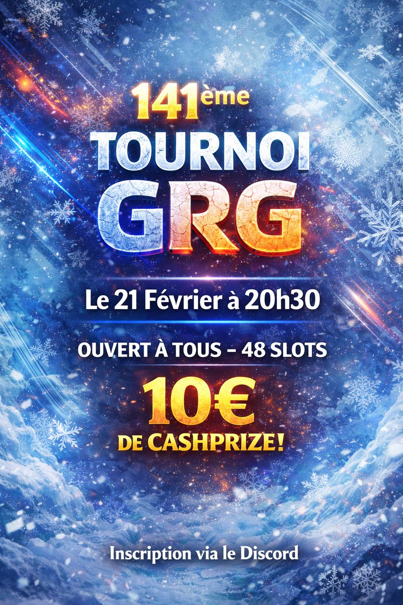 𝐁𝐢𝐞𝐧𝐯𝐞𝐧𝐮𝐞 𝐚̀ 𝐥𝐚 𝟏𝟒𝟏ᵉ 𝐞́𝐝𝐢𝐭𝐢𝐨𝐧 𝐝𝐞 𝐧𝐨𝐬 𝐓𝐨𝐮𝐫𝐧𝐨𝐢𝐬 𝐒𝐮𝐢𝐬𝐬𝐞𝐬 𝐇𝐞𝐛𝐝𝐨 𝐆𝐑𝐆 – ❄️ 𝐅𝐢𝐧 𝐝’𝐡𝐢𝐯𝐞𝐫  ! ❄️

Viens tenter ta chance et marquer de précieux points GRG 

🗓️Samedi 21/02/2026
🕣20h30 - 23h30
👥48 joueurs - ouvert à tous
💰10€