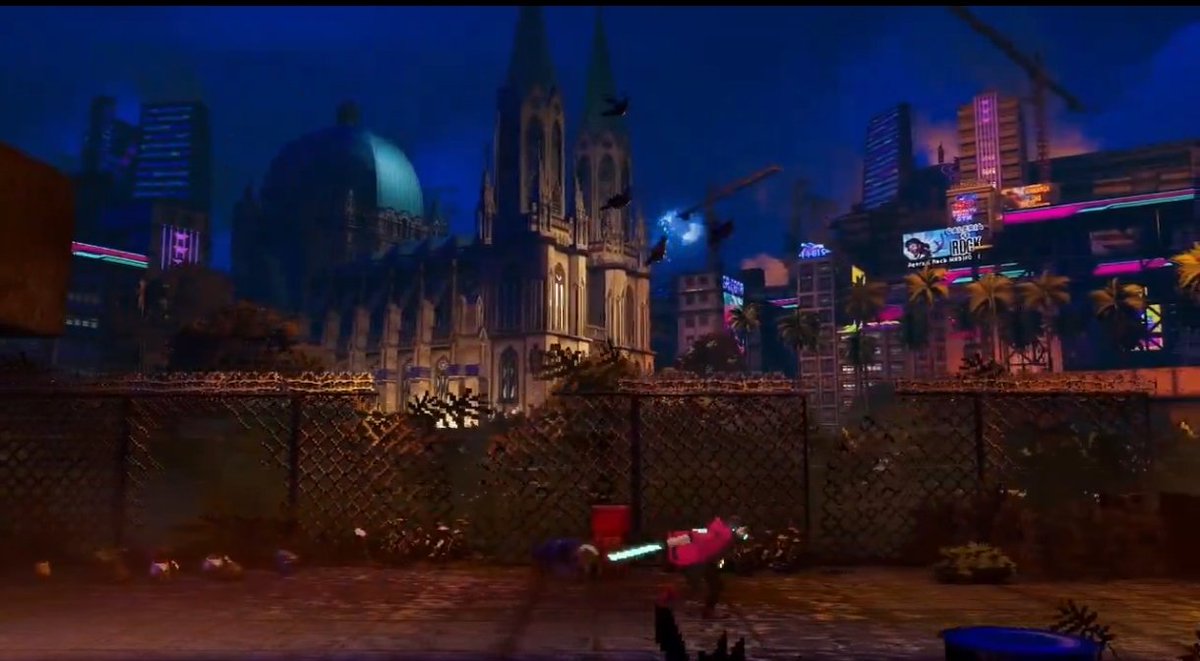 <a href="/SkyDustgame/">Wishlist Sky Dust Now!</a> WOW, I actually love this!! A traditional cathedral in a sea of futuristic neon. The whole contrast of God vs Megacorps and classical vs technology hits hard!

I think it's the 1st time I see such a thing in a cyberpunk game.

Give a raise to the level designer!