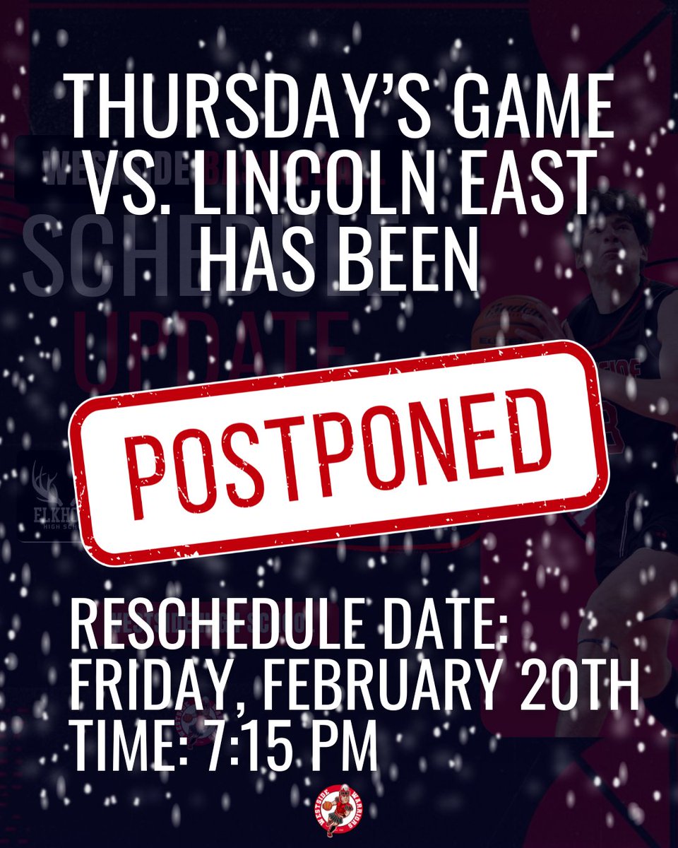 🚨Schedule Change🚨

Due to incoming winter weather, tonight’s matchup against Lincoln East has been postponed to Friday night. Come support the Warriors on Senior Night!