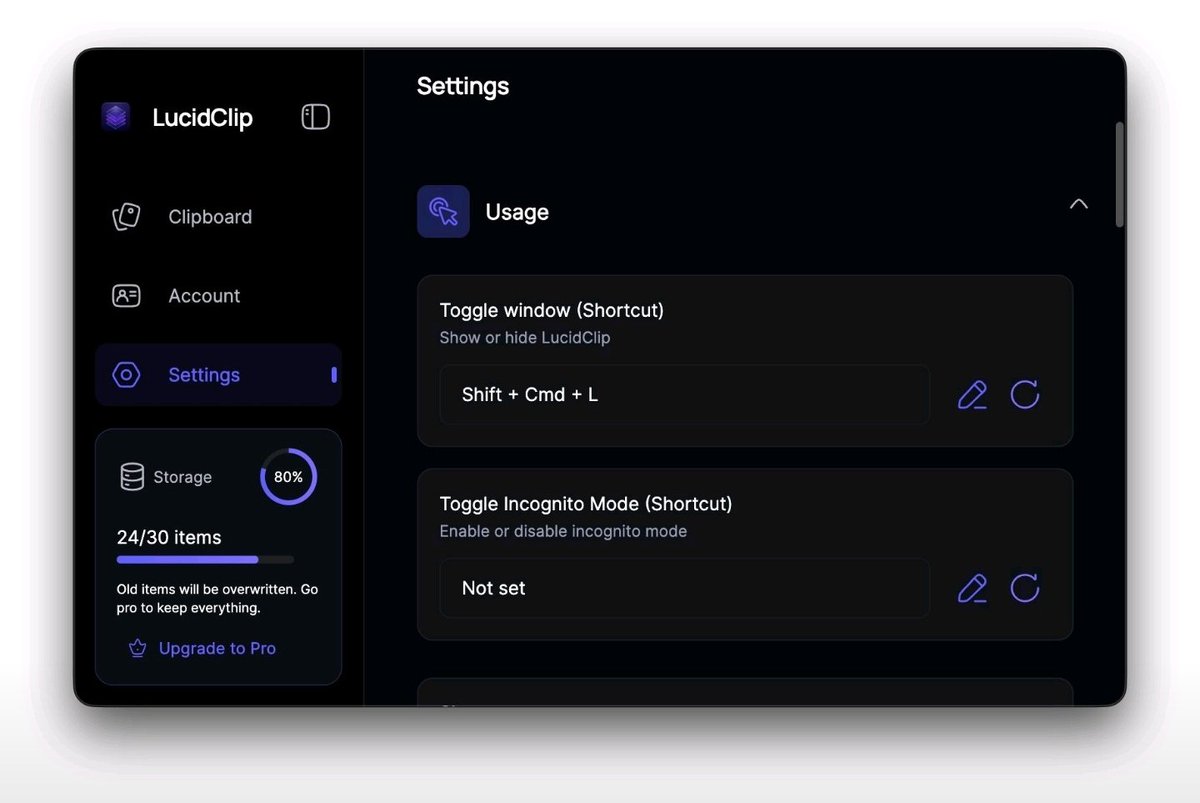 enthusiastDev's tweet photo. 🎉 I'm excited to officially launch LucidClip 🎊.

A privacy-first Desktop clipboard manager built as local infrastructure, not a utility.

Your clipboard becomes persistent, searchable, and reliable.

Download → https://t.co/F2FOnUKu0G

Proudly built with Flutter! 
(macOS available, Windows coming soon)

#macOS #Productivity #Privacy #Developers #BuildInPublic #FlutterDev @FlutterDev