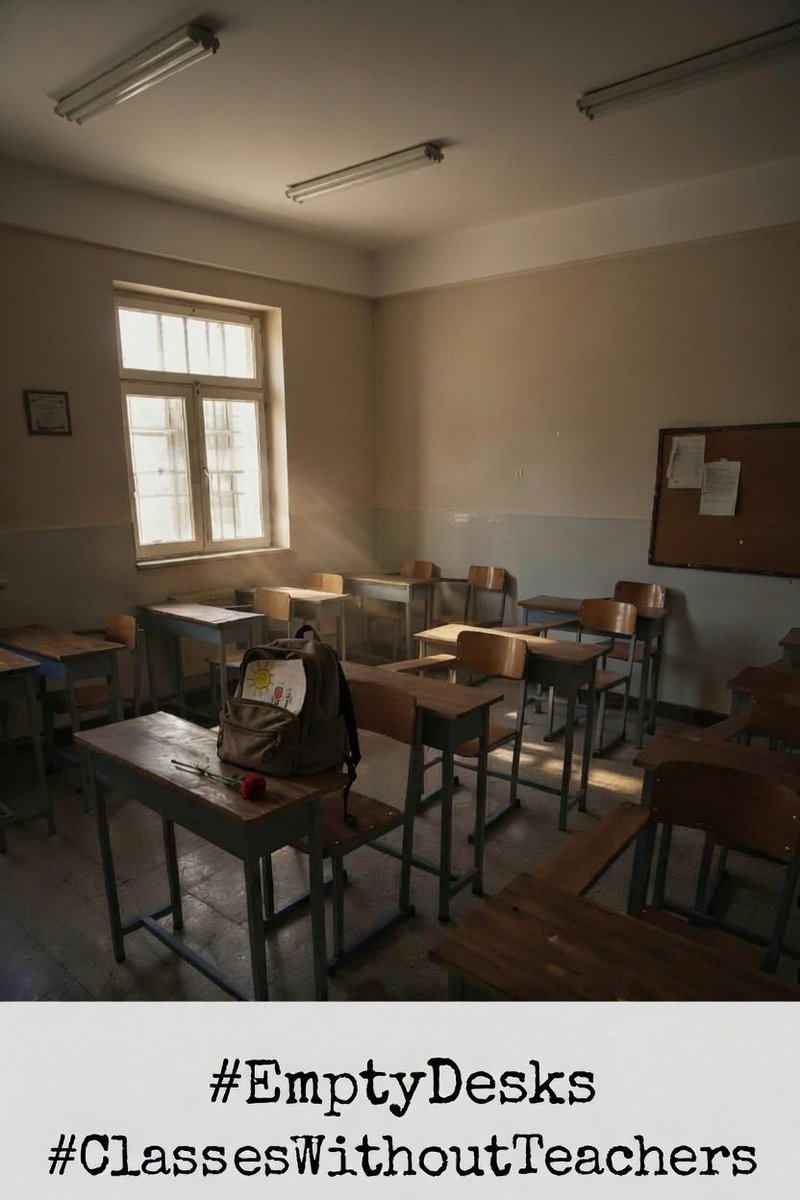 AfraMosadegh's tweet photo. 235 children killed, minors arrested, classrooms emptied in Iran. Teachers, parents, journalists, human rights groups, and world leaders, stand up for their right to education, safety, and a future free from fear.
#EmptyDesks
#ClassesWithoutTeachers https://t.co/k7ulg2EiST