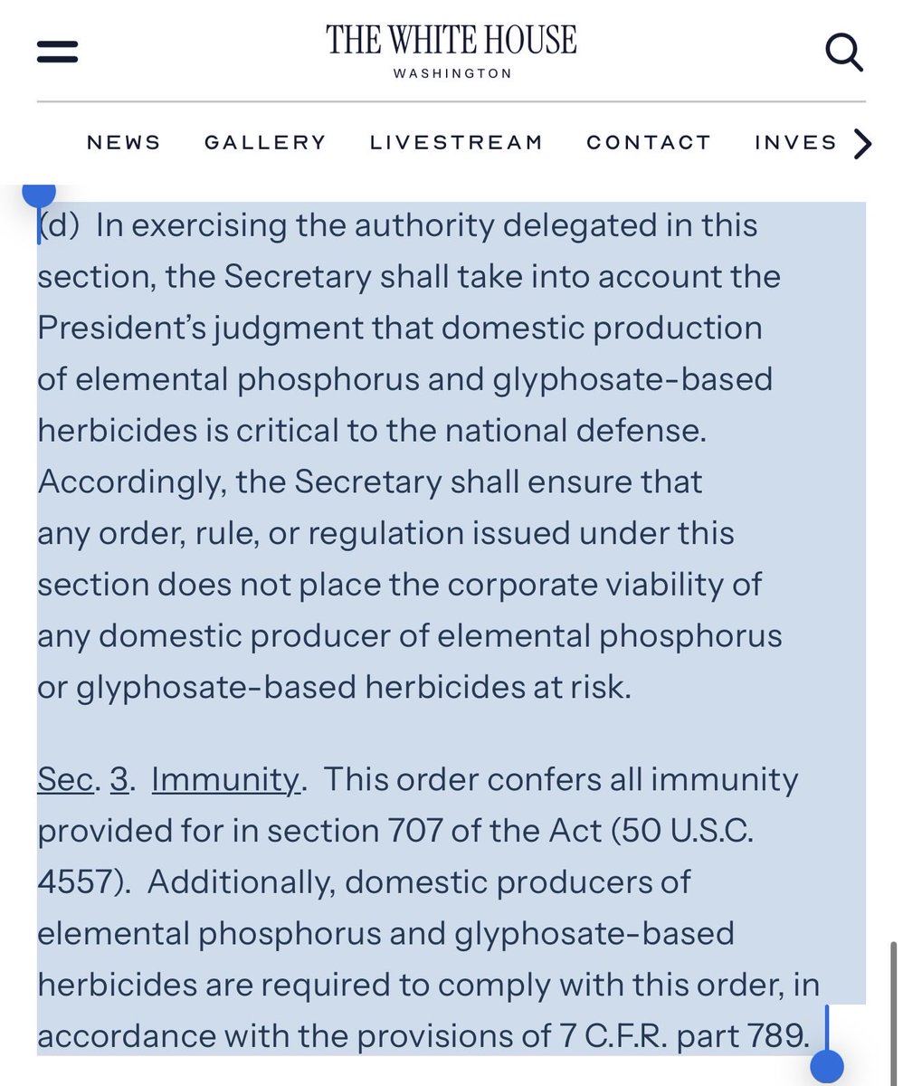 RenzTom's tweet image. 🚨🚨🚨 Regarding Trump’s Executive Order providing immunity to cancer-causing glyphosate producers:

I’ve heard people claim this EO is not about providing immunity. While I acknowledge we can debate common-law interpretations of the president’s ability to grant immunity this