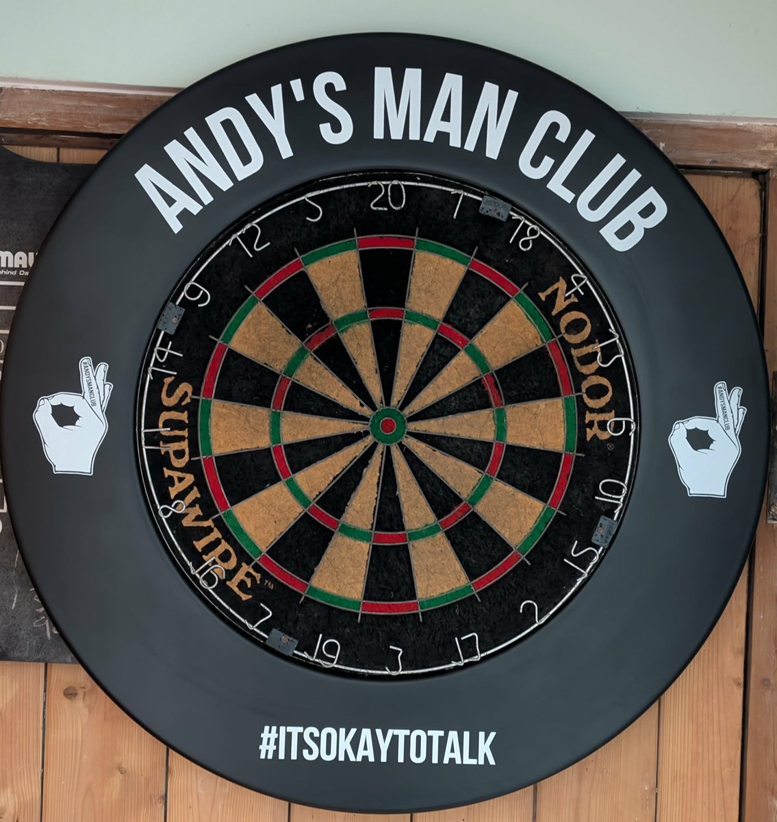 Denporter1965's tweet photo. @andysmanclubuk made up with the dartboard surround,  might even improve my game 👌👌 https://t.co/MrMHk8EQ0U