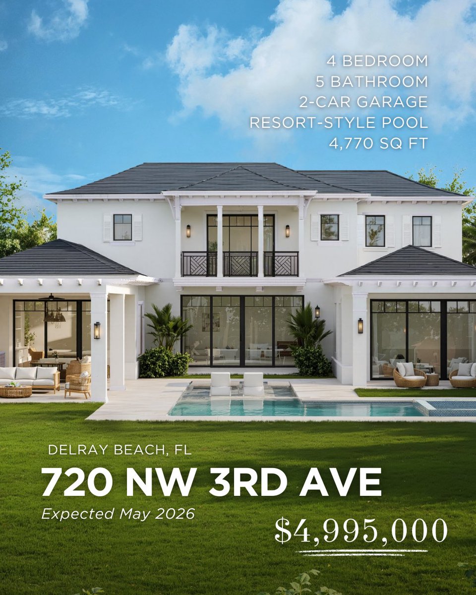 BellaHomesUS's tweet photo. #ComingSoon 720 NW 3rd Ave, Delray Beach FL

Expected May 2026

4 Bedrooms
5 Bathrooms
2 Car Garage
Resort Style Pool
4,770 SQ FT

$4,995,000

https://t.co/zNws2v6i2J

#palmbeachrealestate #luxuryliving #palmbeach #delraybeach #southflorida #realestate https://t.co/USjNBn3FSt