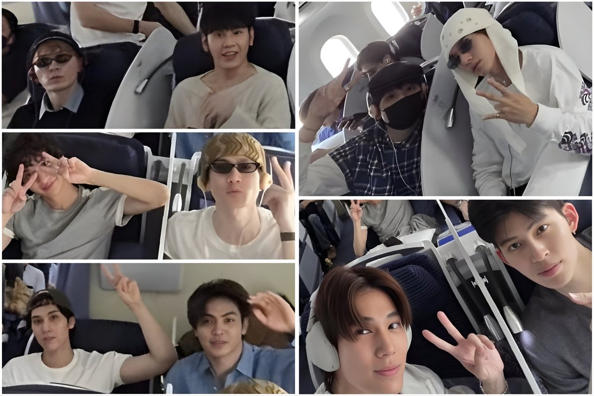 shopper_mm's tweet photo. 機内でもCP着席完璧なのね🥰可愛すぎて無理
#GMMTVFanFest2026JP #PondPhuwin #SkyNani #KristSingto #OffGun #JongDunk https://t.co/9GzfA78J1h