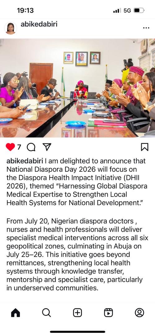 Diaspora day2026. July  25,26 Focus is on diaspora health impact with Nigerian doctors and medical personnel in diaspora worldwide converging in Nigeria to provide medical interventions,capacity building  etc in the six regions of Nigeria  from the 20th of July working with the