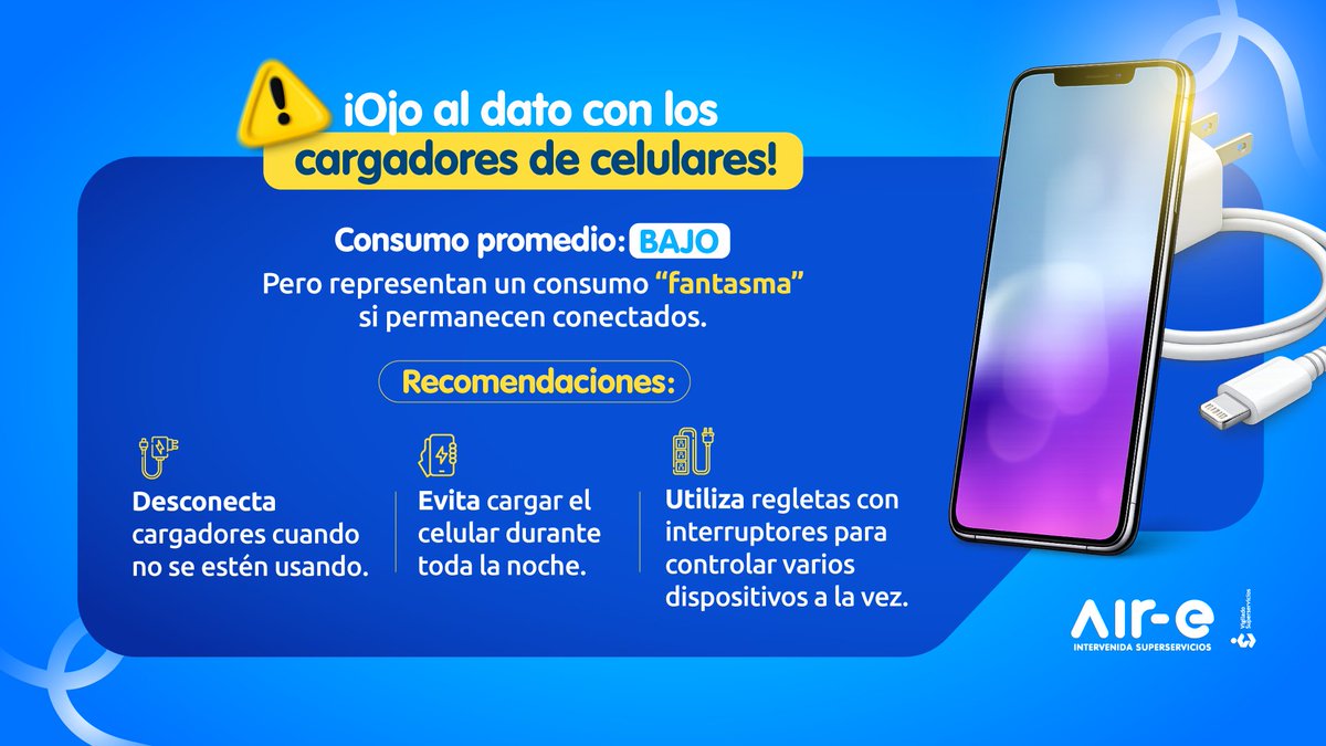 Haz una pausa… mira a tu alrededor.
¿Cargador enchufado sin uso? ¡Desconéctalo! Ahorra energía, cuida tu bolsillo y el planeta.