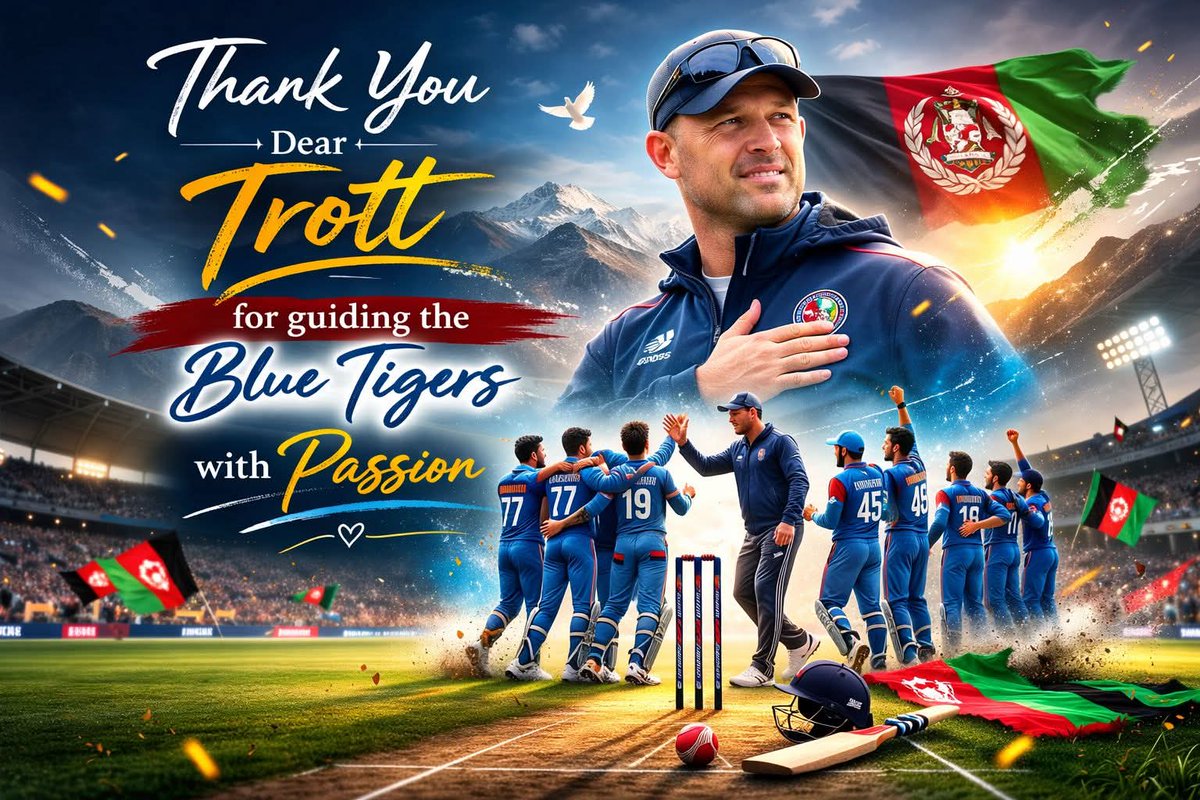 hammadsafi25's tweet photo. Thank you dear @Trotty for guiding the blue tigers to new heights with passion, belief, and dedication. 🏏Your leadership has inspired a generation and strengthened the spirit of Afghanistan cricket. 

Your contribution will always be remembered and appreciated. 💙 https://t.co/5lWF9SWWRg