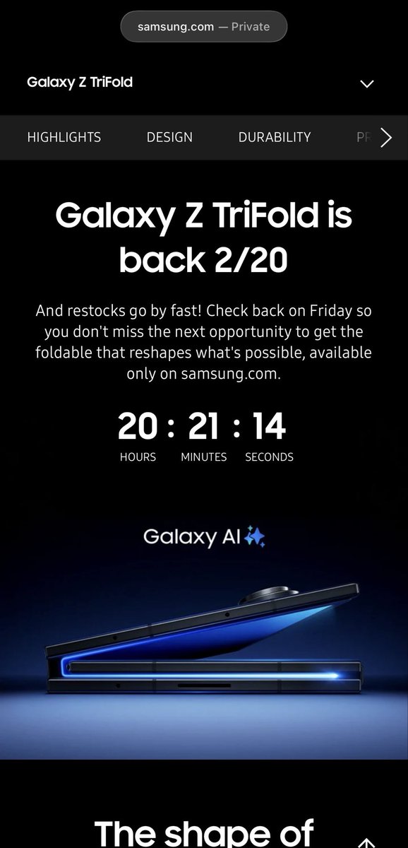 GadgetVector's tweet photo. 👀 Galaxy Z TriFold returns tomorrow!

Samsung is restocking its multi-fold device exclusively on https://t.co/ygCKYlds3i — and inventory typically moves fast. If you’ve been waiting, Friday may be your next window to secure it.

#GalaxyZTriFold #Samsung #Foldable #TechNews https://t.co/aQLBdCrWdQ