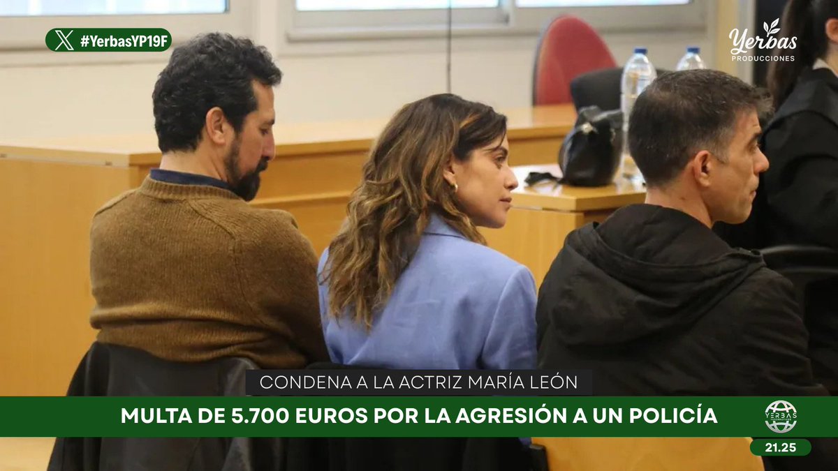 ⚖️ Condena a María León.

💸 Condenan a María León a pagar una multa de 5.700 euros por la agresión a una policía local de Sevilla en 2022.

👨‍⚖️ La Audiencia confirma la condena para la actriz por resistencia y lesiones, calificando su conducta de "intolerable"

🌿#YerbasYP19F