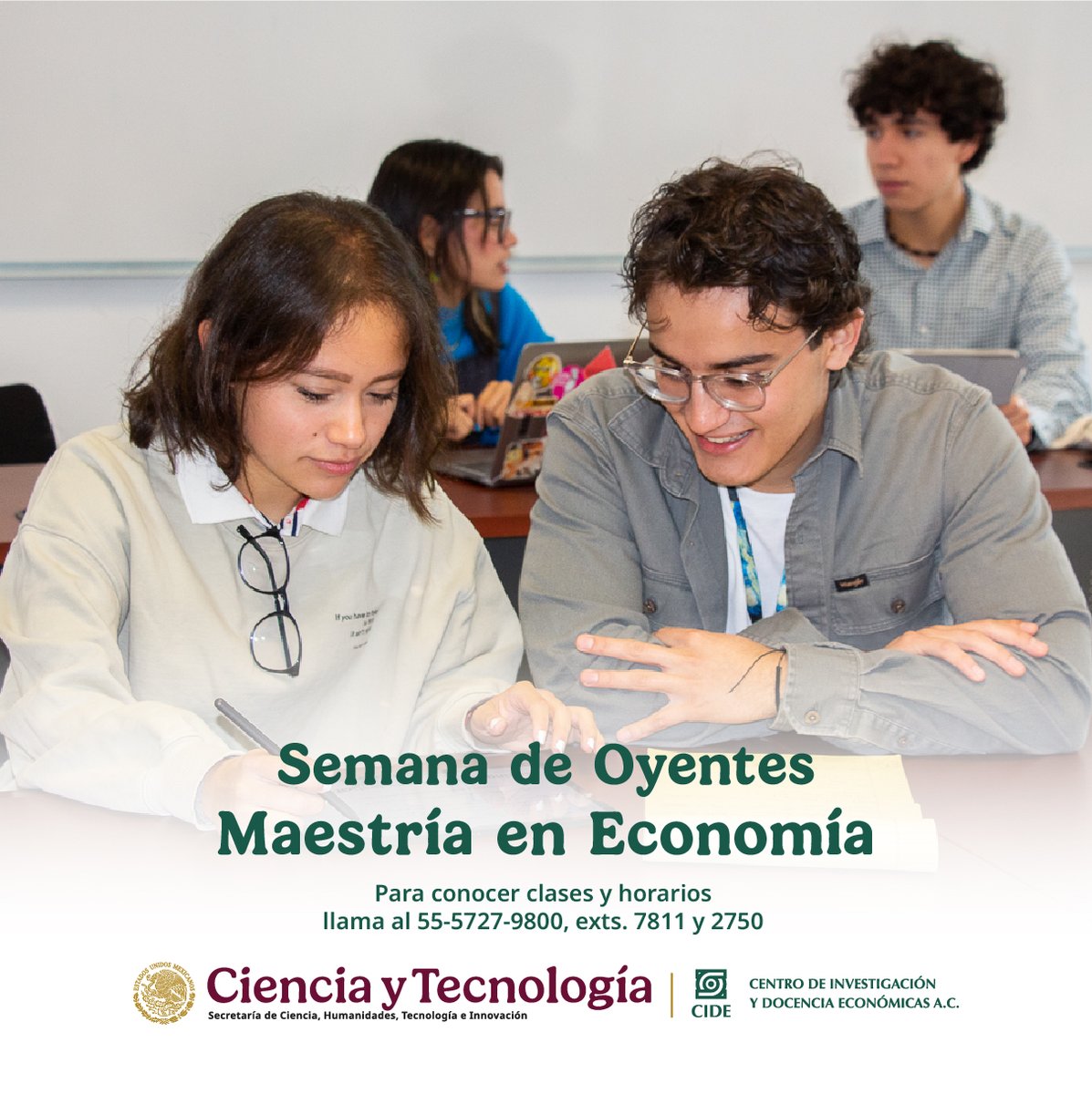 CIDE_MX's tweet photo. 📌 ¿Te interesa formar parte del CIDE? Ven a conocernos en la Semana de oyentes.
ℹ️ Para mayor información sobre la Semana de Oyentes de la Maestría en Economía, comunícate al teléfono: 5557279800 exts. 7811 y 2750
#deCIDEte https://t.co/LK5E25TePW