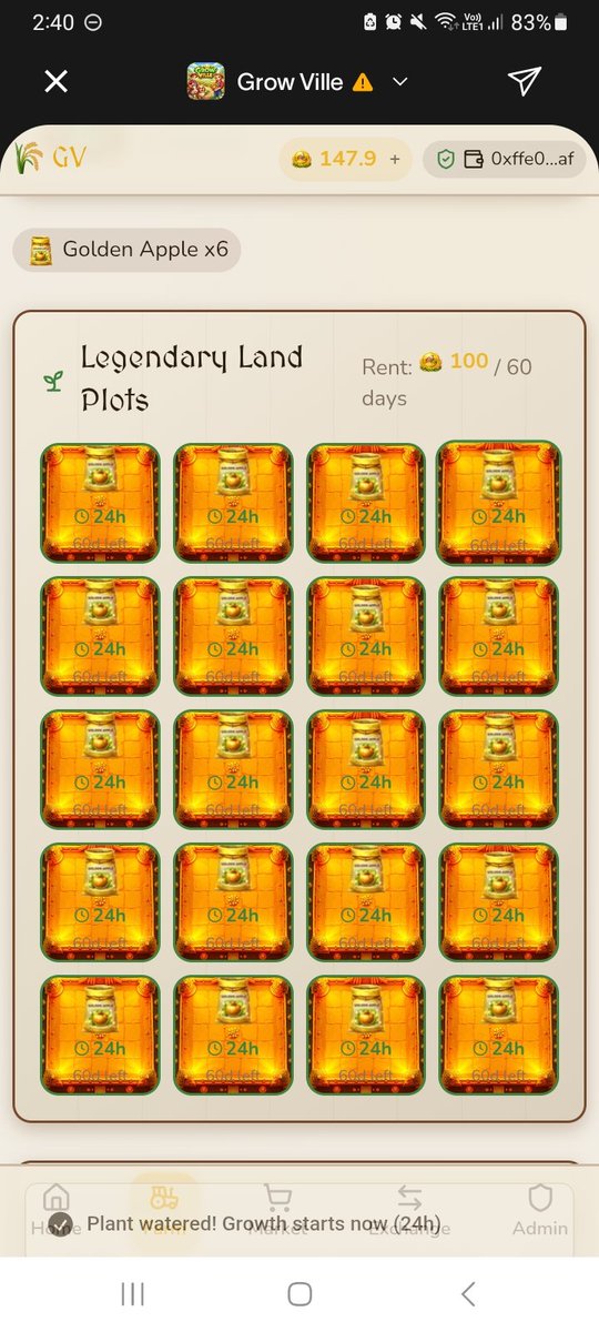 Did you know that once you fully fill all the plots in the Legendary Land, you can earn 40 WLD per day? 🌱💰

-200 farm for seeds
-240 farm after 24hrs. 🌾 
----------
40 farm (40 wld per day profit, 400 wld profit in 60days)

What are you waiting for? Get yours now! 🌱💰