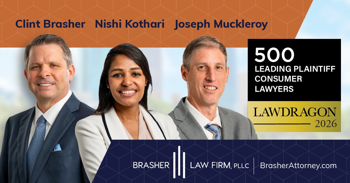 Congratulations to Clint Brasher, Nishi Kothari, and Joe Muckleroy for their repeat appearances on the Lawdragon 500 Leading Plaintiff Consumer Lawyers 2026 list. To learn more, visit: brasherattorney.com/brasher-law-fi… #lawdragon #plaintiffconsumerlawyers #personalinjury #badfaithinsurance