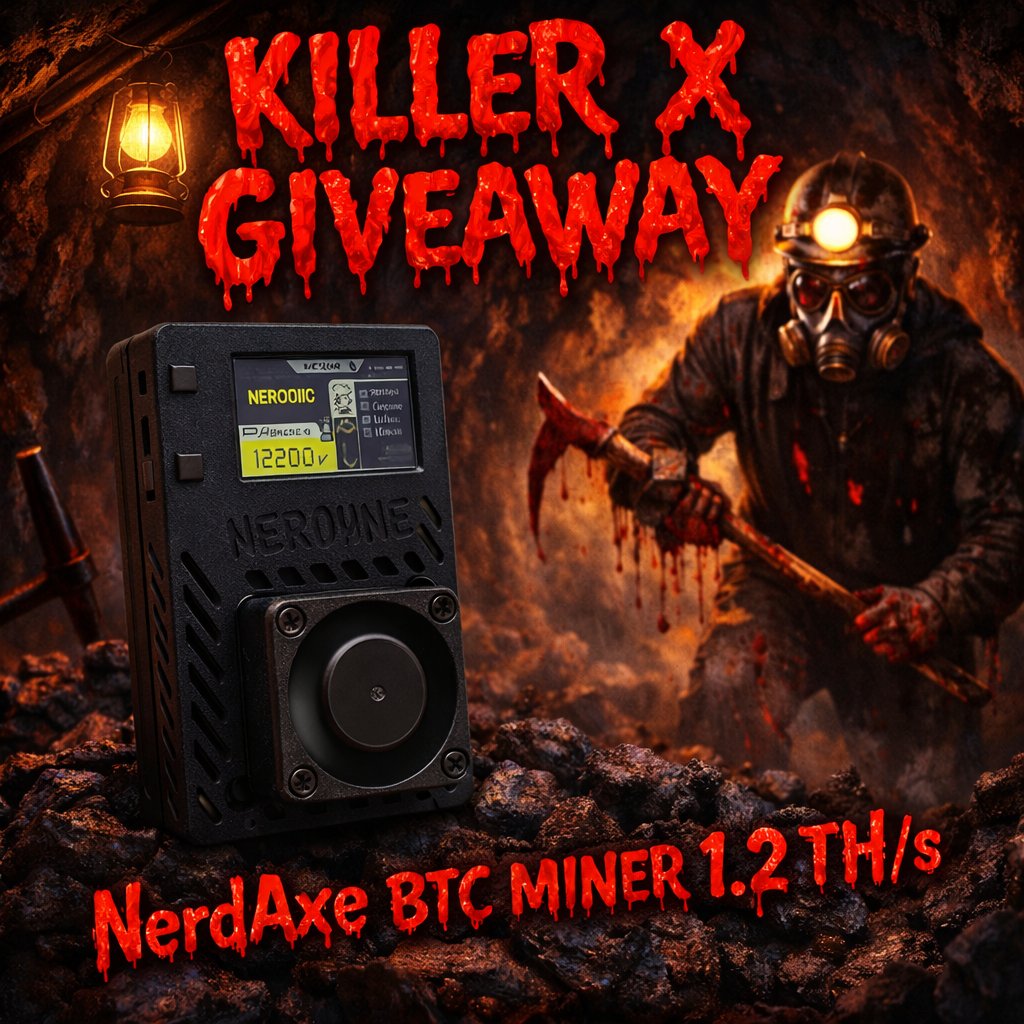 🚨NEW Giveaway - Black NerdAxe BTC Miner w/ Power Supply 1.2 TH/s

To Enter:
1)👋Follow <a href="/BitcoinMerchCom/">BitcoinMerch.com</a> 
2)🩷Like This Post
3)🔁Repost

Bonus - Tag your friends in the comments with 🪓🩸

Drawing ends next Thursday 2/26 - Winner chosen Friday 2/27

🤫Good luck