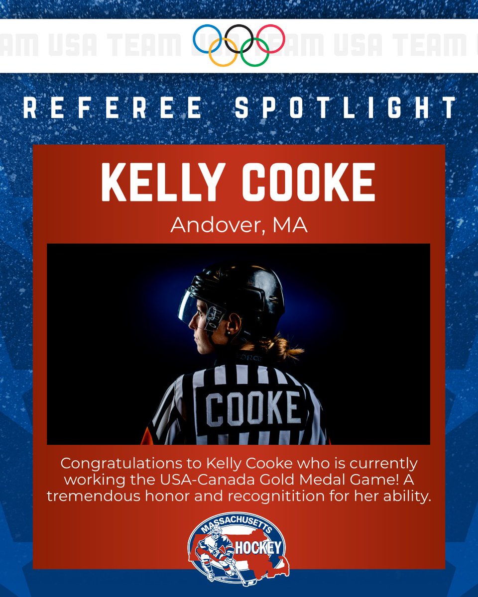 Mass_Hockey's tweet photo. From Andover to the Olympic stage 🇺🇸

Kelly Cooke is representing at the highest level, working the USA–Canada Gold Medal Game. An incredible milestone and a proud moment for Massachusetts hockey.

Find out more about Kelly’s journey to the Olympics here: https://t.co/eXyU8yop7E https://t.co/Kgav9acTRE