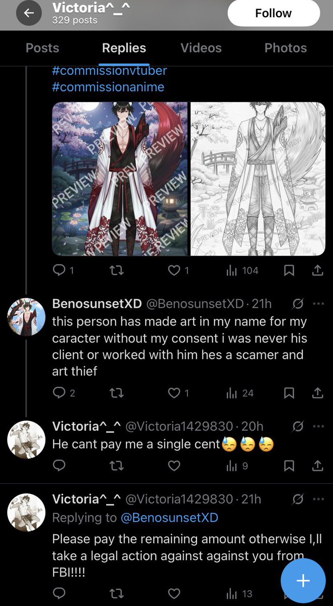 Artistblocklist's tweet image. BLOCK LIST SUBMISSION:
User: @Victoria1429830 
Reason: Digital extortion/ Art Scam/ Spam
Other: Makes unsolicited art and harasses you to pay.

Replies in profile has a lot of sensitive art please be warned before going through it.

Please DON’T dm people who ask to dm you in