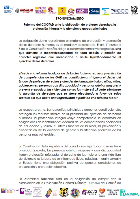 #NoLeyGAD Ninguna ley de redistribución fiscal puede operar como mecanismo de regresión en derechos, mucho menos de las niñas, niños y adolescentes. #NoALaRegresión es inconstitucional