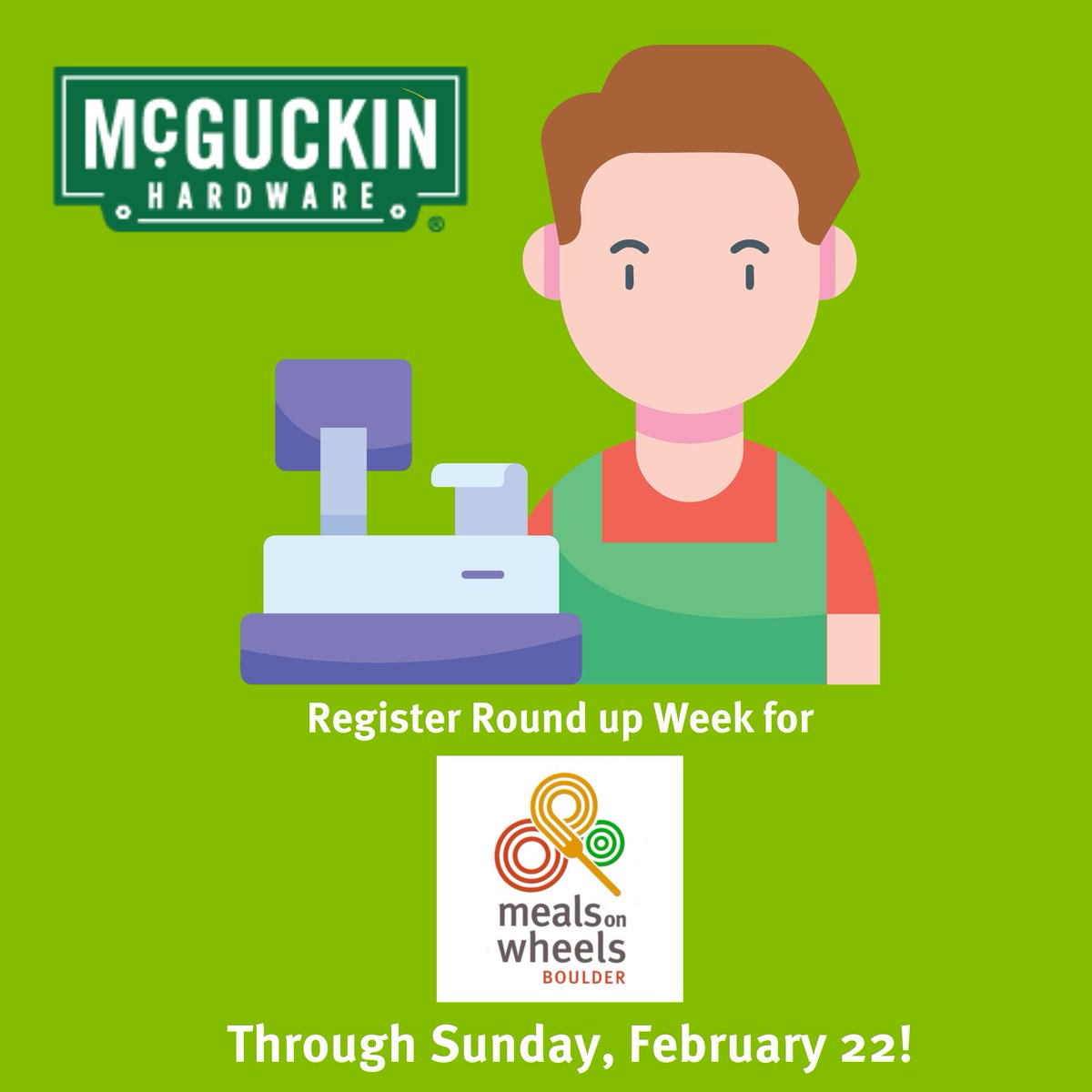 BoulderMOW's tweet photo. #ThankfulThursday goes to @McGuckins and YOU! We are still in Register Round Up Week, and we are super grateful for being selected. Head on over to McGuckin's and ask to round up for Meals on Wheels of Boulder. Every little bit adds up! Thank you. #Boulder https://t.co/qwL3NpGbLl