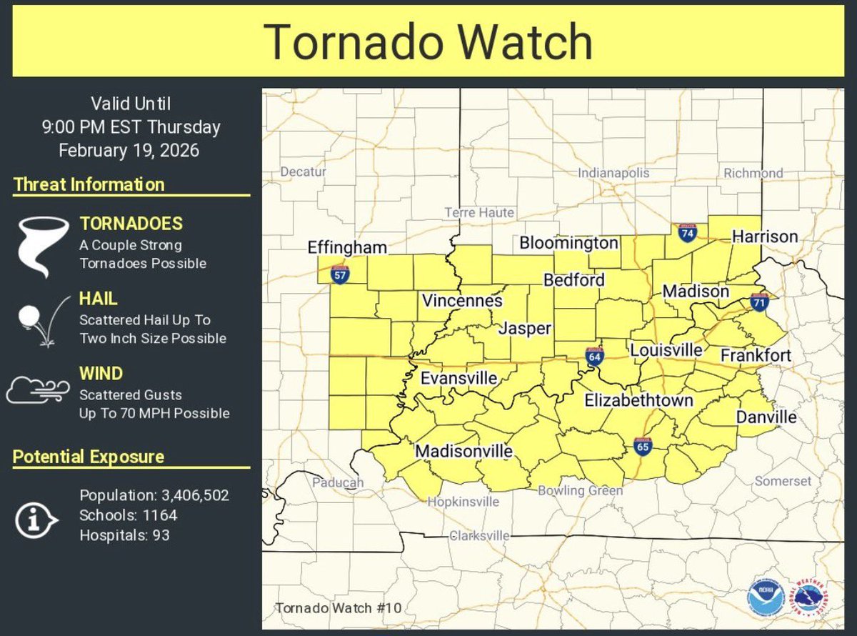 A tornado watch has been issued for the potential of “a couple strong ...