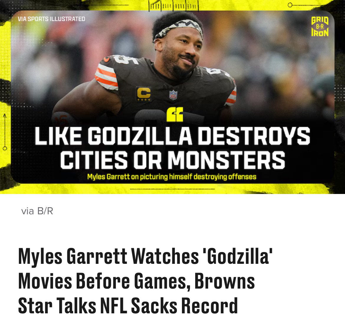 Myles Garret is a Godzilla fan