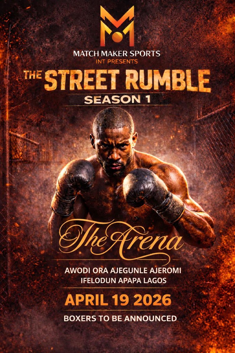 SAMKLEF's tweet photo. COMING SOON! 🔥 MATCH MAKER SPORTS INT PRESENTS 🔥

🥊 THE STREET RUMBLE – SEASON 1
⚔️ The Arena

📍 Awodi Ora, Ajegunle, Ajeromi Ifelodun, Apapa, Lagos
📅 April 19, 2026

The streets will shake. The warriors will rise.
Boxers to be announced. Powerd by 

@TruthRecordsint https://t.co/fHF9RkAkWB