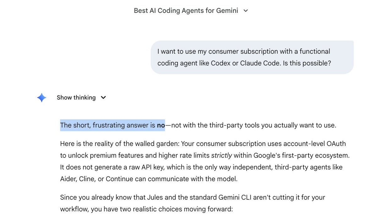 lol Gemini 3.1 tells me that there is no way to use the model with a functional coding agent.