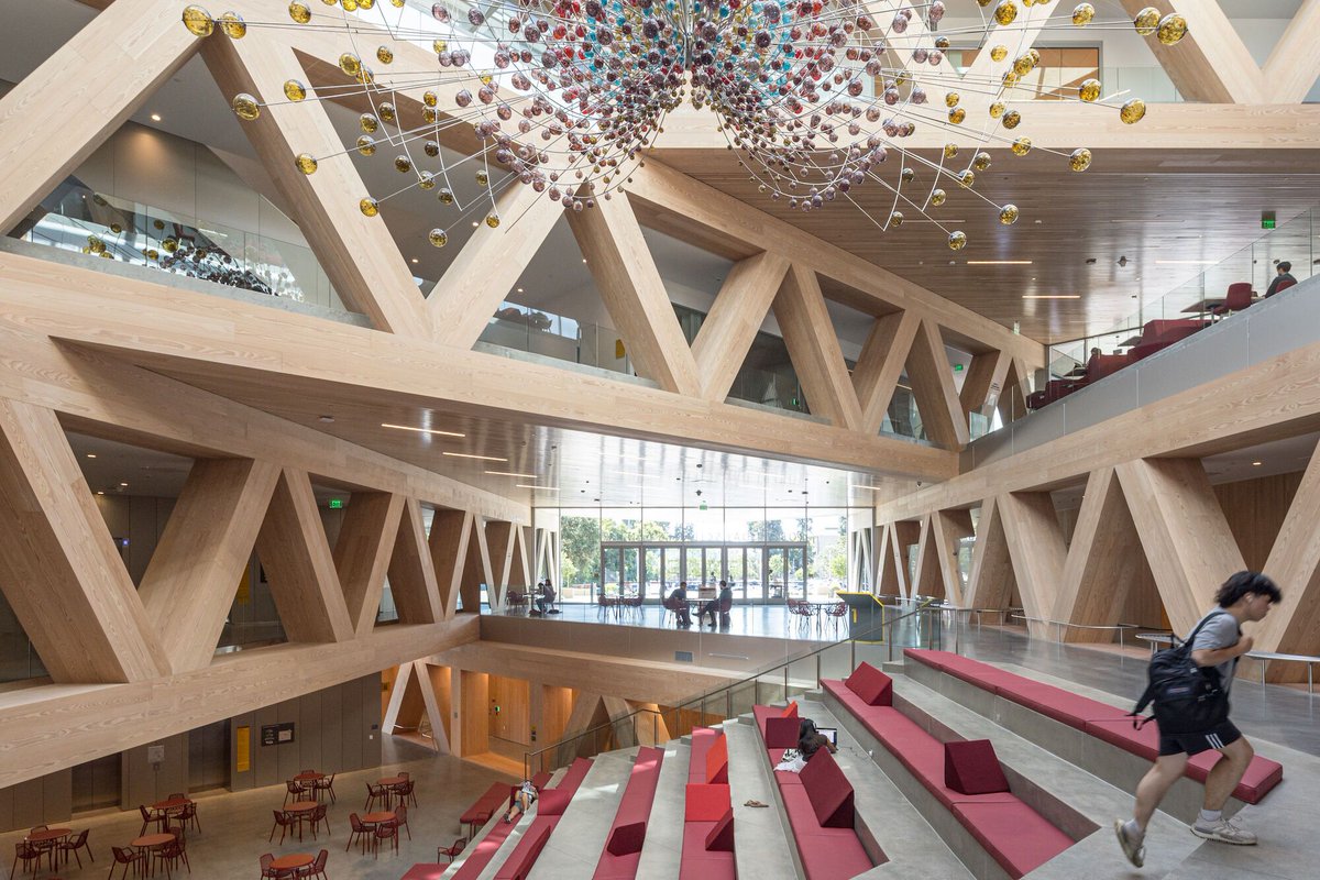 Archello's tweet photo. BIG – Bjarke Ingels Group completes its first built project in Los Angeles with the Robert Day Sciences Center at Claremont McKenna College. 
https://t.co/2N21SR9bYh 

#TimberStructure #GFRCFacade #SolarArchitecture https://t.co/VzaED1VnRK