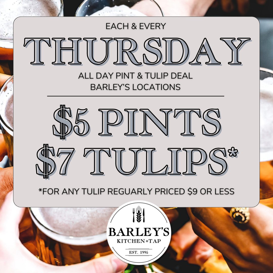 Thursdays are the new Friday 🍺$5 pints, $7 tulips.