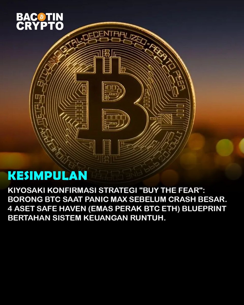 bacotincrypto's tweet photo. Kiyosaki: MARKET CRASH BESAR coming! Borong BTC saat PANIC SELLING massal. '21M cap = buy now!' Portofolio: emas perak BTC ETH. Rich Dad blueprint bertahan! 

#RobertKiyosaki #RichDadBTC #MarketCrashComing #BuyPanicDip #BitcoinScarcity #EmasPerakETH #PanicSelling #CryptoSafeHaven https://t.co/QNUlxdYM0u