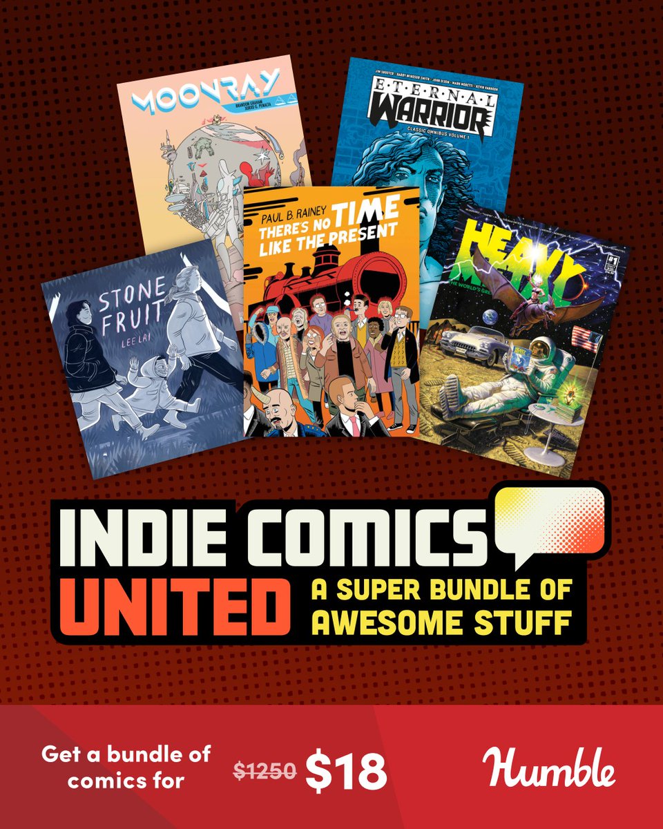 humble's tweet photo. A slew of graphic novels and tabletop adventures awaits in the Indie Comics United book bundle featuring:

- Stone Fruit
- Heavy Metal 1 &amp; 2 (2025)
- Moonray Book 1
- and more! Supports @CBLDF | https://t.co/4hPxx4jSfq https://t.co/FRW3ryPinD