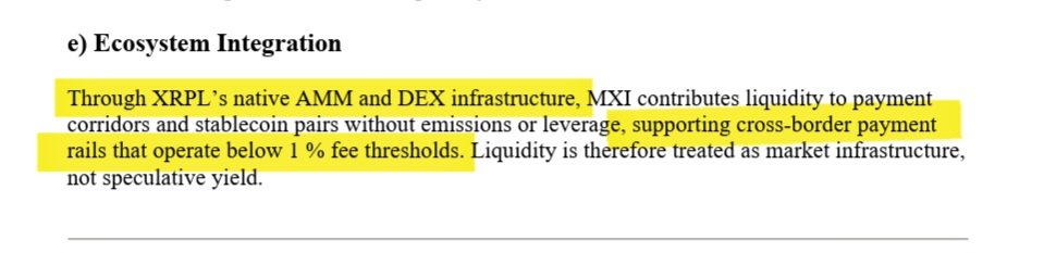 ChartNerdTA's tweet photo. 🚨 Through $XRP Ledger's native AMM and DEX infrastructure, #MXI contributes:
Liquidity –> Payment Corridors –> Stablecoin Pairs –> Low Emissions/Leverage 🔥
Supporting Cross-Border Payment Rails that operate below a 1% fee threshold 👏 https://t.co/WFzaRX4pna
