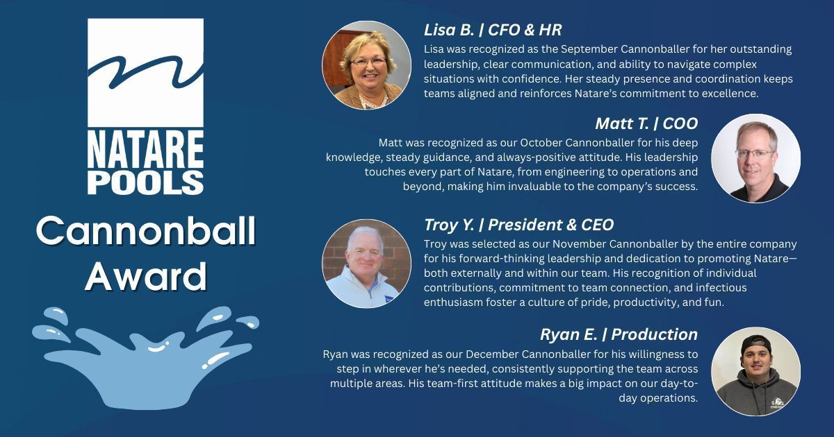 NatarePools's tweet photo. Congratulations to our Q4 Cannonballers!

👏 Lisa B.
👏 Matt T.
👏 Troy Y.
👏 Ryan E.

From leadership and innovation to teamwork and adaptability, these individuals truly represent the Natare Way. https://t.co/Gi4npBh3EU