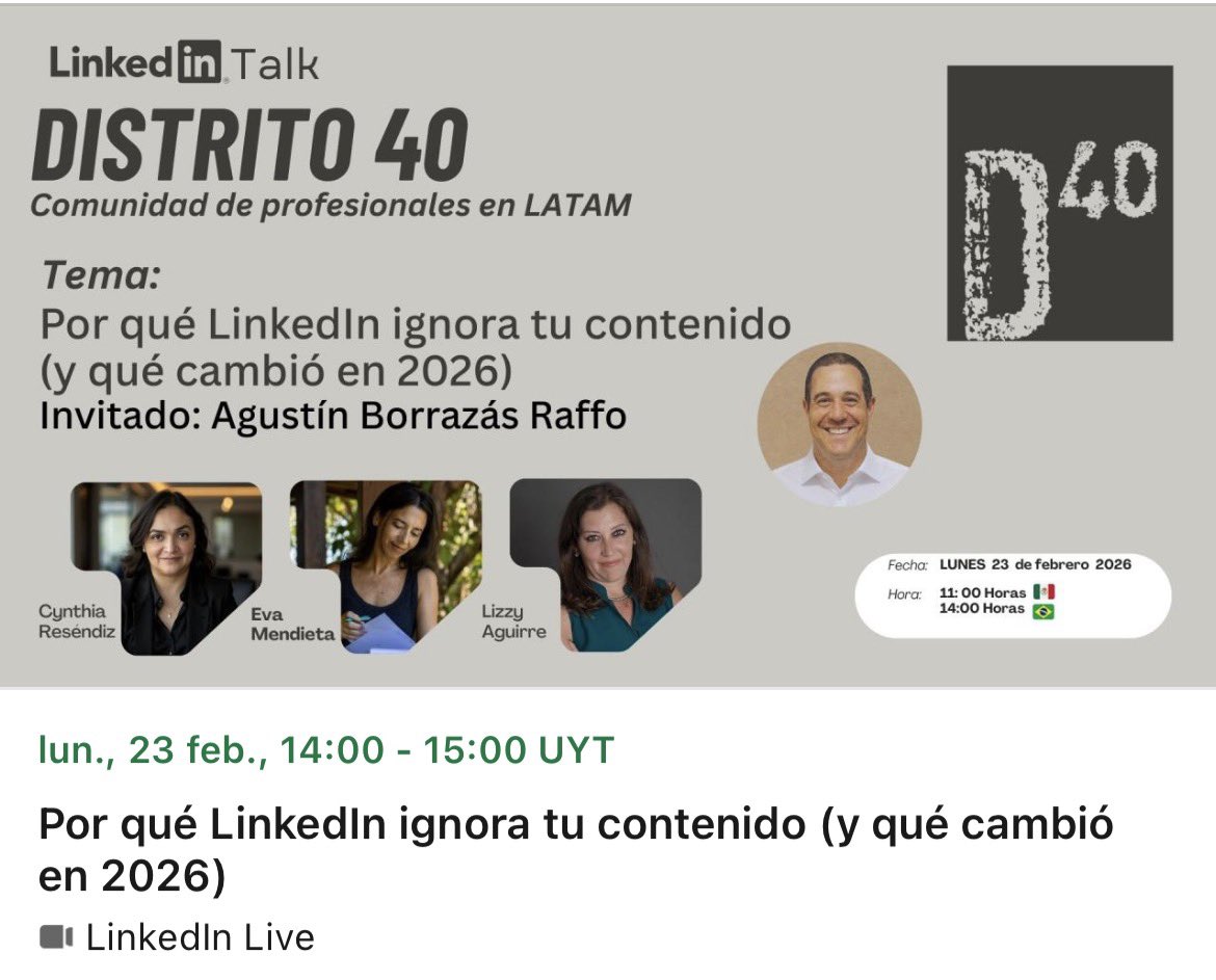 AgustinBorrazas's tweet photo. https://t.co/kg4Frqbg3a

Este lunes primer #linkedin live de 2026 https://t.co/oNOoYVLJOJ