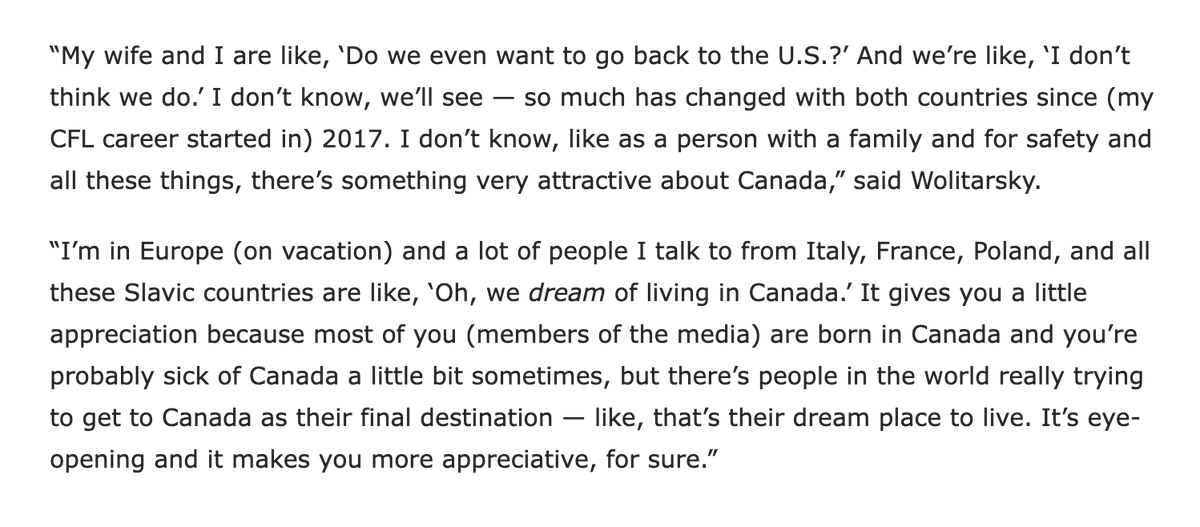 JohnDHodge's tweet photo. These were some powerful words from Wolitarsky, who was born and raised in California before getting his Canadian citizenship to play in the CFL.

A lot of us do take being Canadian for granted, which is a mistake. https://t.co/q3cOP7T4kU