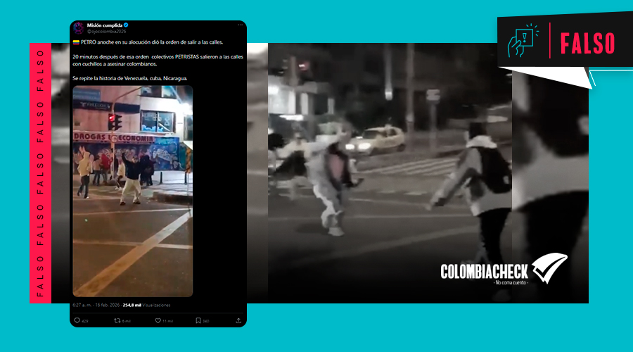 #FALSO | Video de hombres con cuchillos no muestra a “colectivos petristas” tras alocución
📌 La Policía de Bogotá confirmó que se trató de un caso de intolerancia en Chapinero por el reclamo de una gorra, desmintiendo el vínculo con grupos políticos
🔗acortar.link/vgCht7